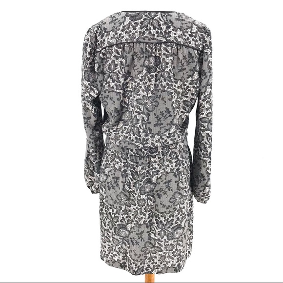 Rebecca Taylor Gray Black Silk Lace Print 100% Silk Long Sleeve Dress - Picture 6 of 10
